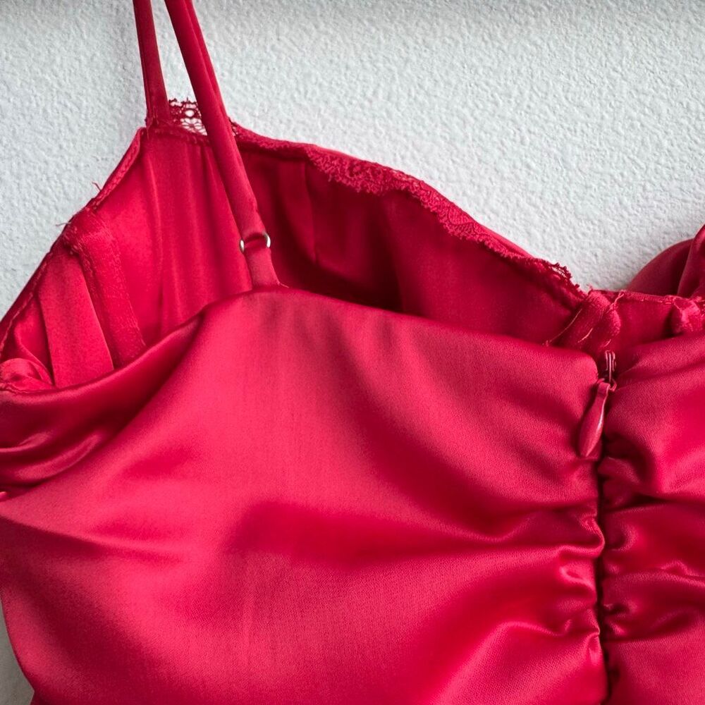Oh Polly Lace Bustier Corset Mini Ruched Dress Fire Red Size US 2 / XS - Picture 9 of 11